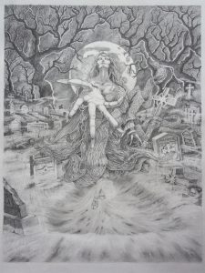 In Irish and Scottish traditions, the banshee was an otherworldly spirit who engaged in keening and lamenting the death of loved ones. Here, a banshee calls others to follow her into the next realm.